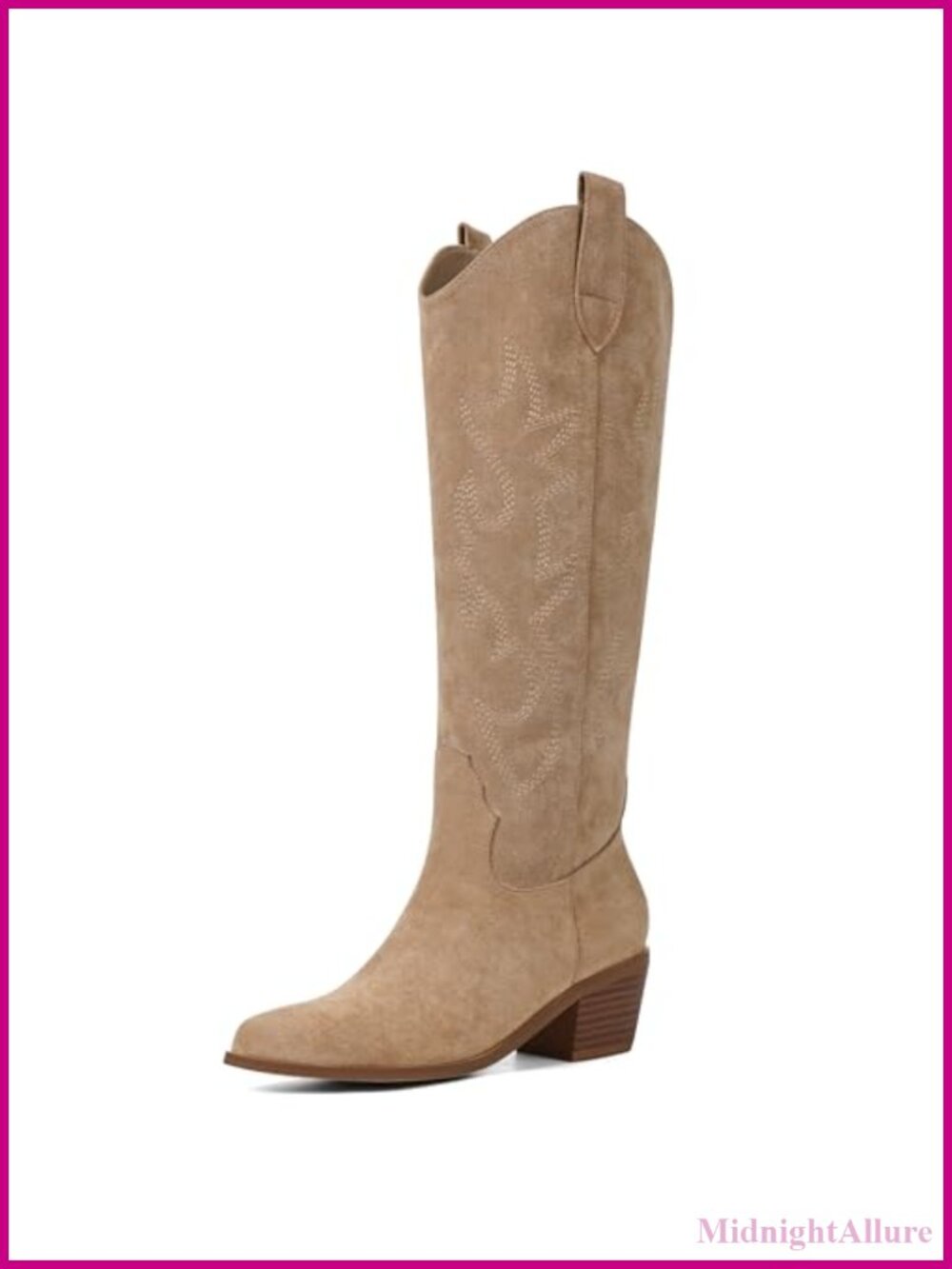 Wide Calf Knee High Western Suede Boots Slip On